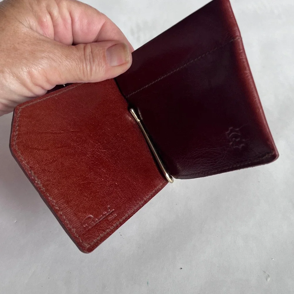 Pearl Bogata Mens Leather Bifold Money Clip Wallet Burgundy Red Brown Slim